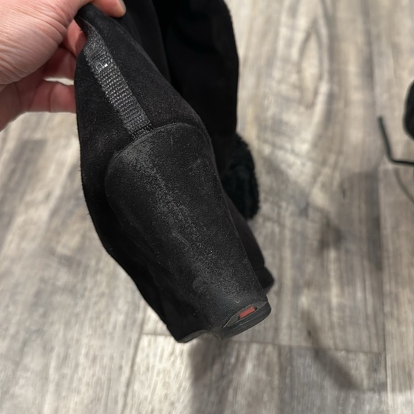 Prada Sport Black Suede Wedge Tall Shearling Leather Boots Size 38 - Picture 10 of 14